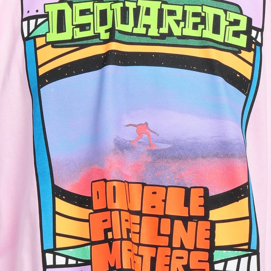 Dsquared2 Double Pipeline Masters Design Skater Fit Coral Pink T-Shirt M