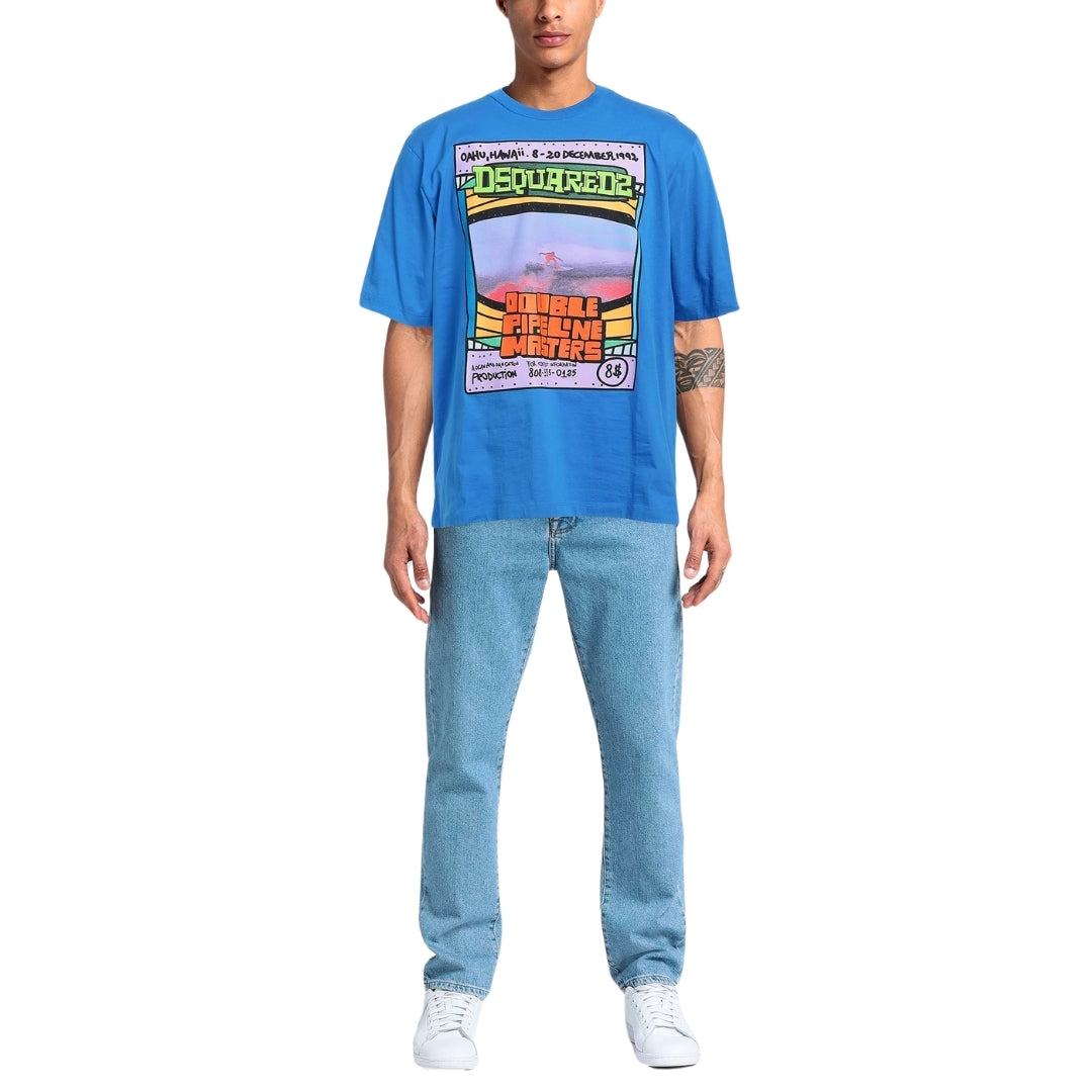 Dsquared2 Double Pipeline Masters Design Skater Fit Blue T-Shirt S