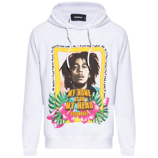 Dsquared2 Cool Fit Bob Marley Logo White Hoodie XS