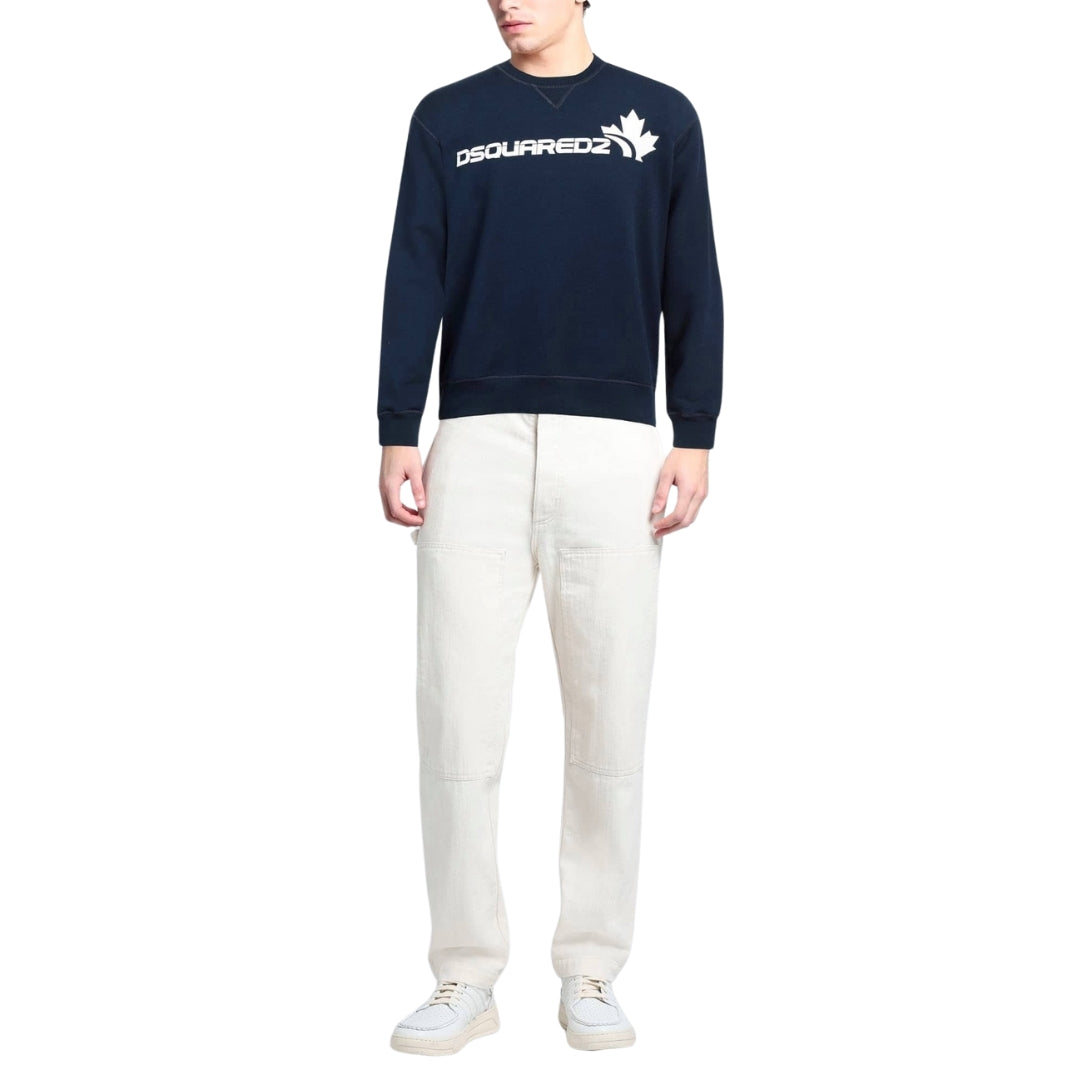 Dsquared2 Bold Maple Leaf Logo Navy Blue Sweatshirt
