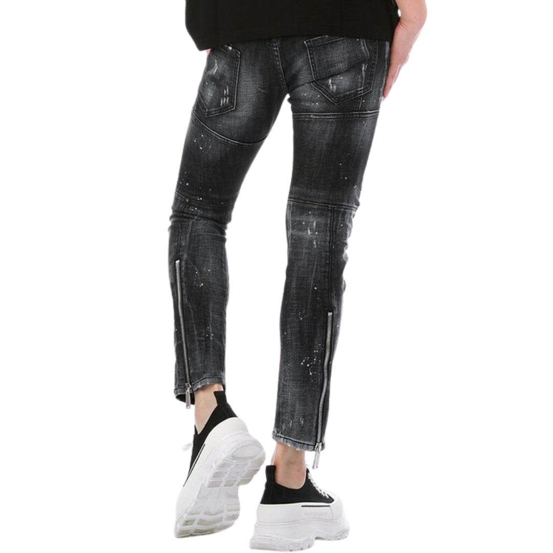 Dsquared2 Tidy Biker Jean Black Destroyed Denim Jeans