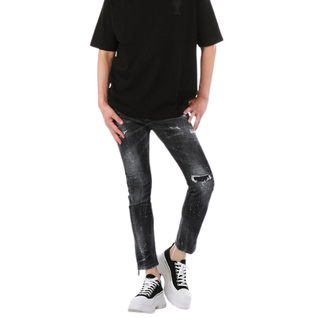 Dsquared2 Tidy Biker Jean Black Destroyed Denim Jeans