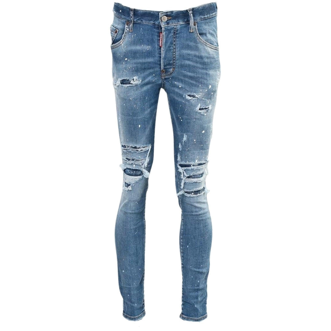 Dsquared2 Super Twinky Jean Paint Splash Reinforced Ripped Blue Jeans