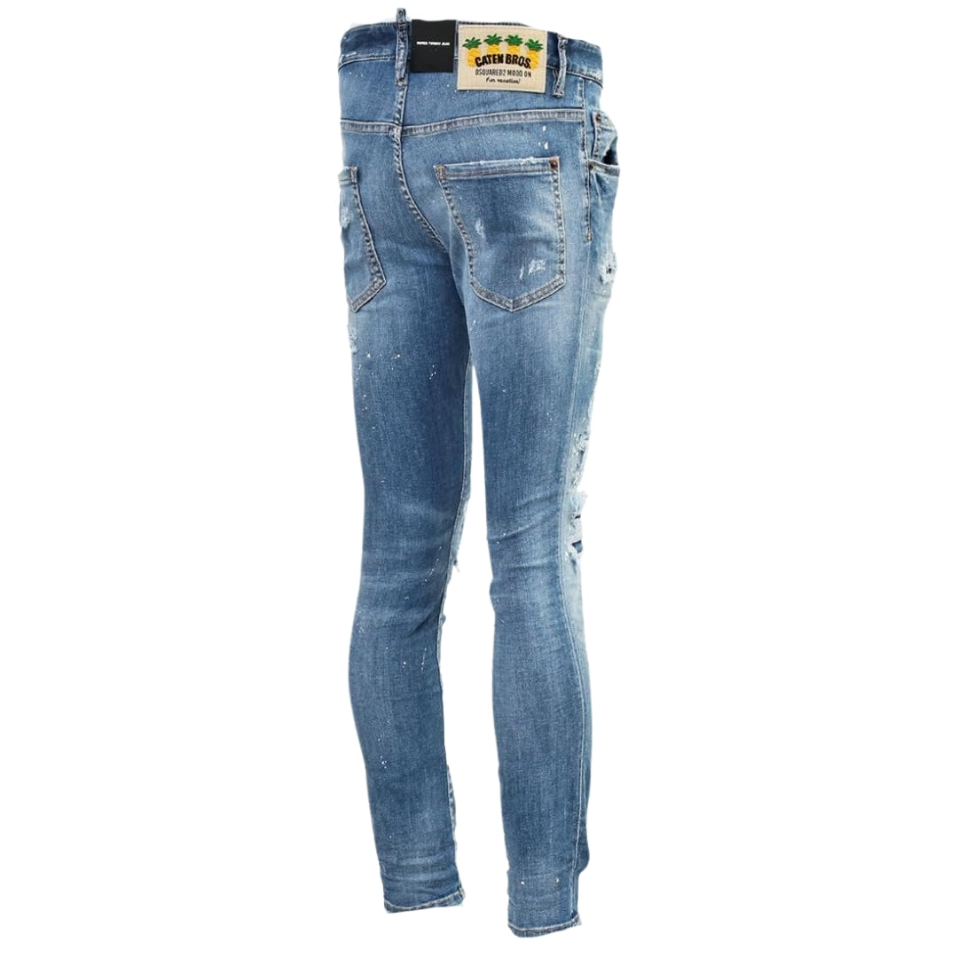 Dsquared2 Super Twinky Jean Paint Splash Reinforced Ripped Blue Jeans