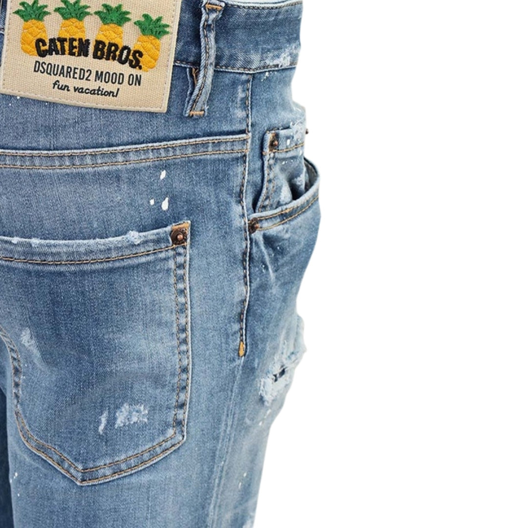 Dsquared2 Super Twinky Jean Paint Splash Reinforced Ripped Blue Jeans