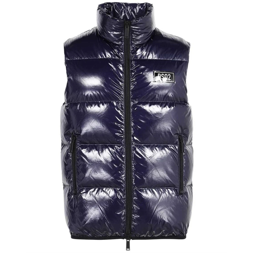 Dsquared2 Down Filled Shiny Navy Blue Gilet Jacket
