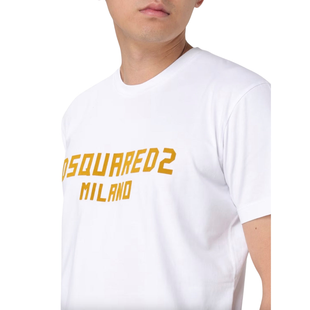 Dsquared2 Cool Fit Dsquared2 Milano T-Shirt White Ochre Print S