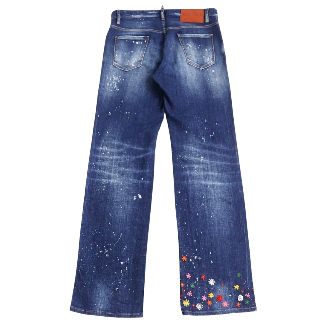 Dsquared2 Roadie Jean Floral Pattern Blue Jeans