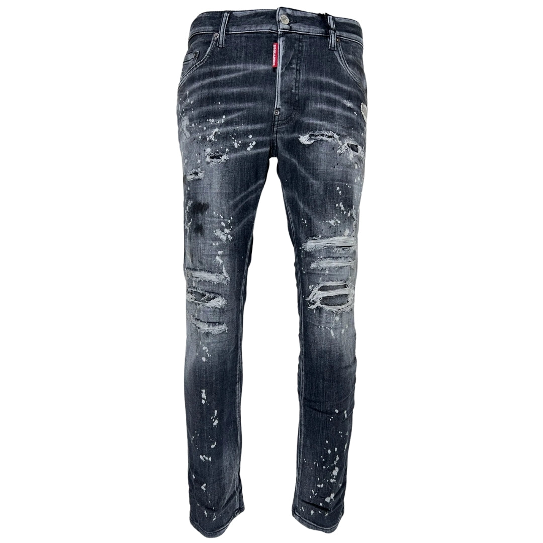 Dsquared2 Skater Jean Reinforced Ripped Paint Splatter Black Wash Jeans