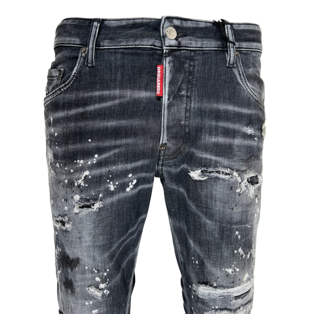 Dsquared2 Skater Jean Reinforced Ripped Paint Splatter Black Wash Jeans