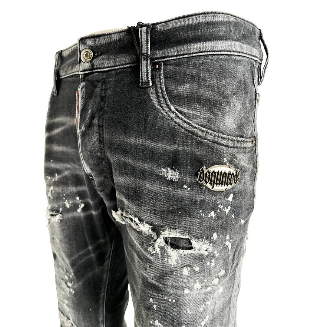Dsquared2 Skater Jean Reinforced Ripped Paint Splatter Black Wash Jeans