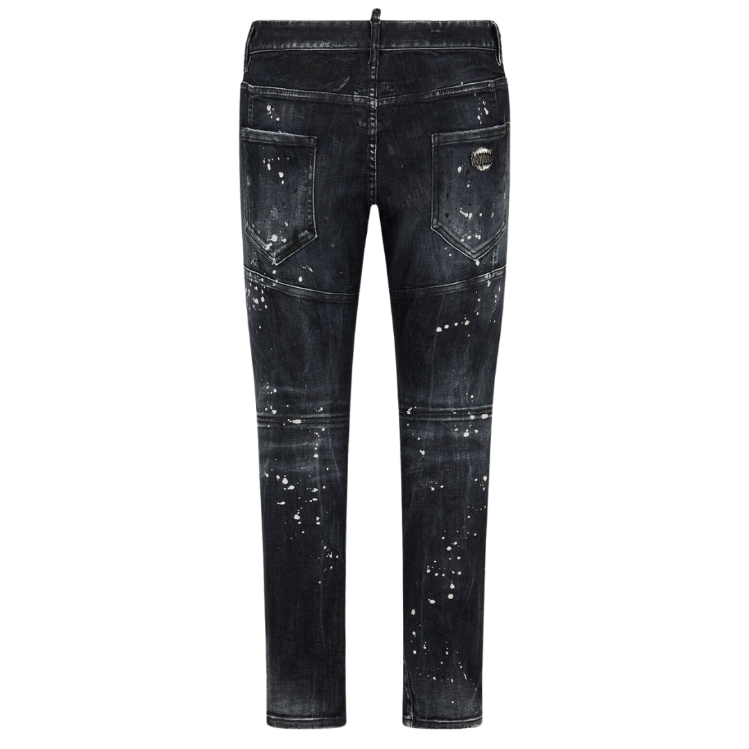 Dsquared2 Tidy Biker Jean Paint Splash Reinforced Ripped Black Jeans