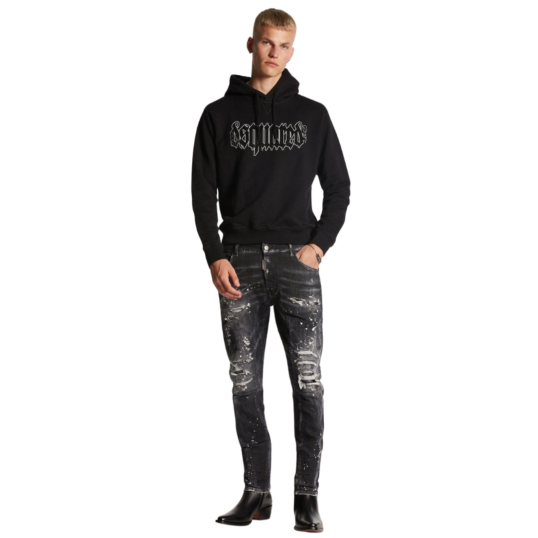 Dsquared2 Tidy Biker Jean Paint Splash Reinforced Ripped Black Jeans