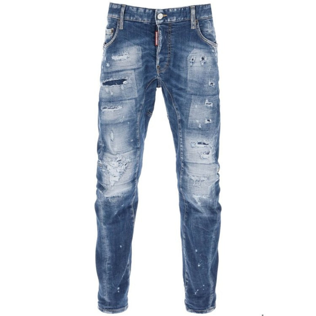 Dsquared2 Tidy Biker Jean Paint Splash Reinforced Ripped Blue Jeans