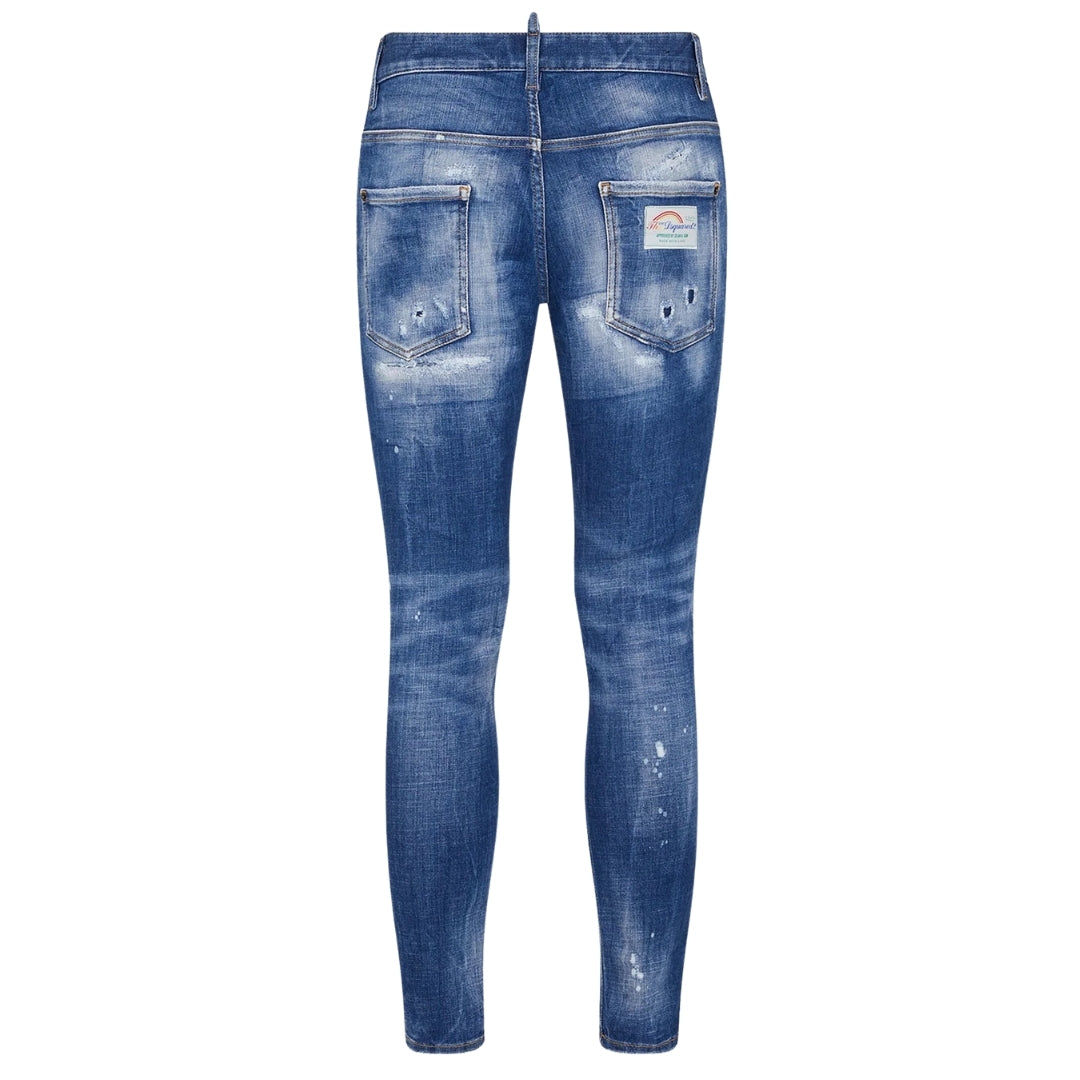Dsquared2 Super Twinky Jean Faded Reinforced Ripped Blue Jeans