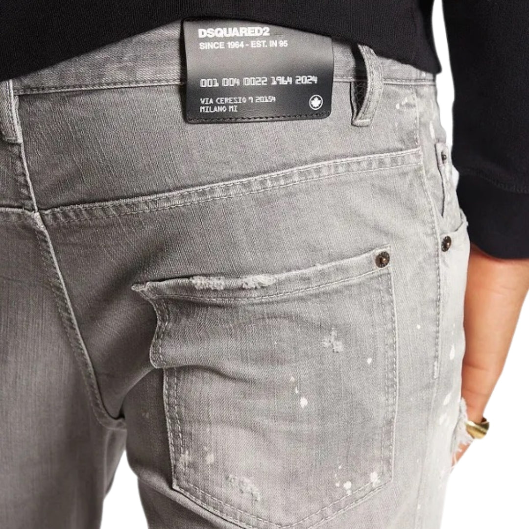 Dsquared2 Skater Jean Paint Splatter Light Grey Wash Jeans