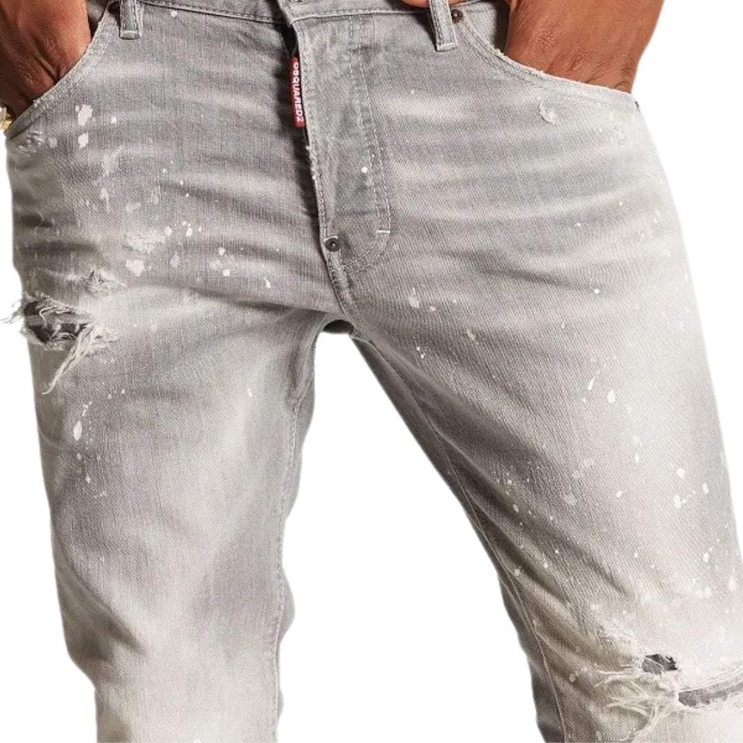Dsquared2 Skater Jean Paint Splatter Light Grey Wash Jeans