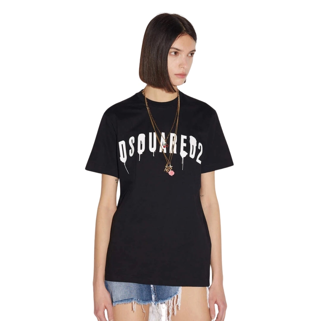 DSQUARED2 Dripping Spray Logo Black T-Shirt XXS