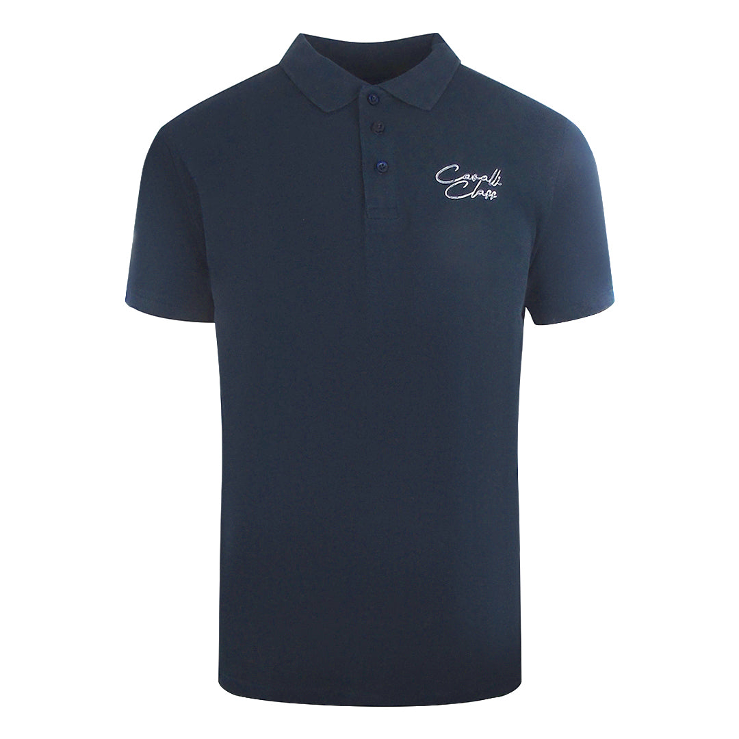 Cavalli Class Signature Logo Navy Blue Polo Shirt