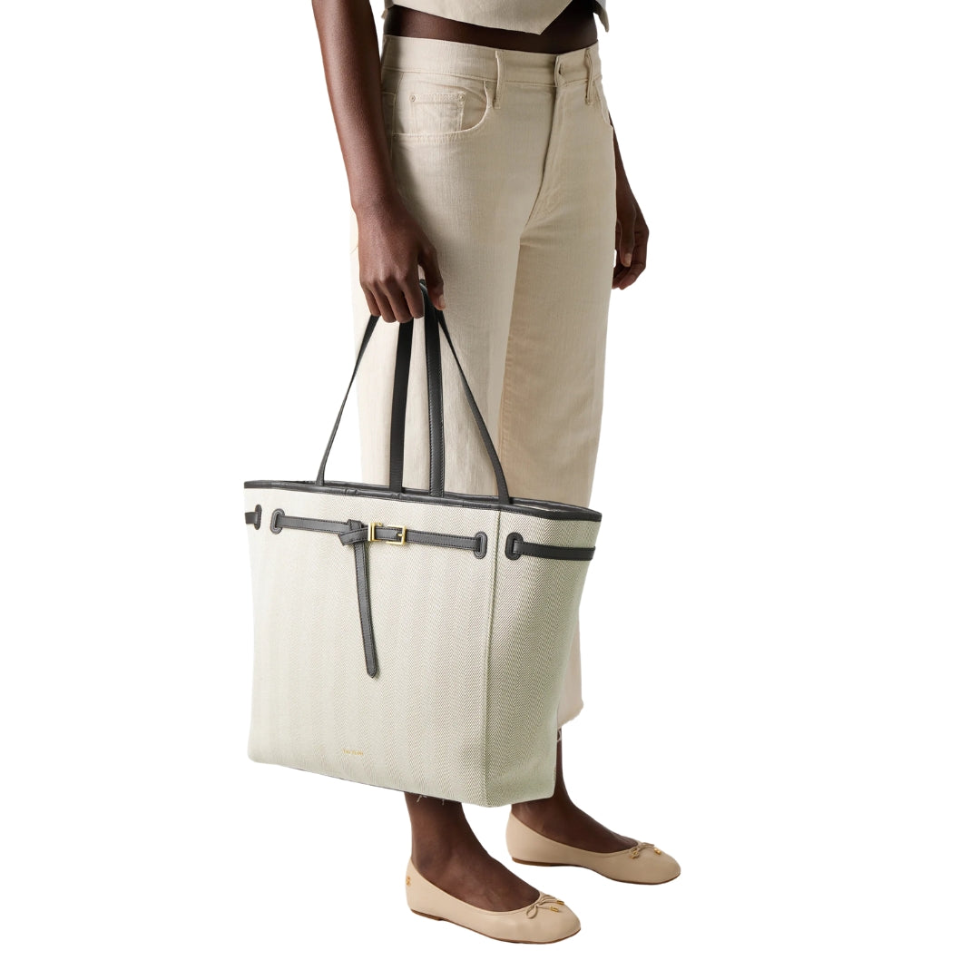 Ted Baker Tafanie Belted Herringbone Canvas Large Ivory Tote Bag