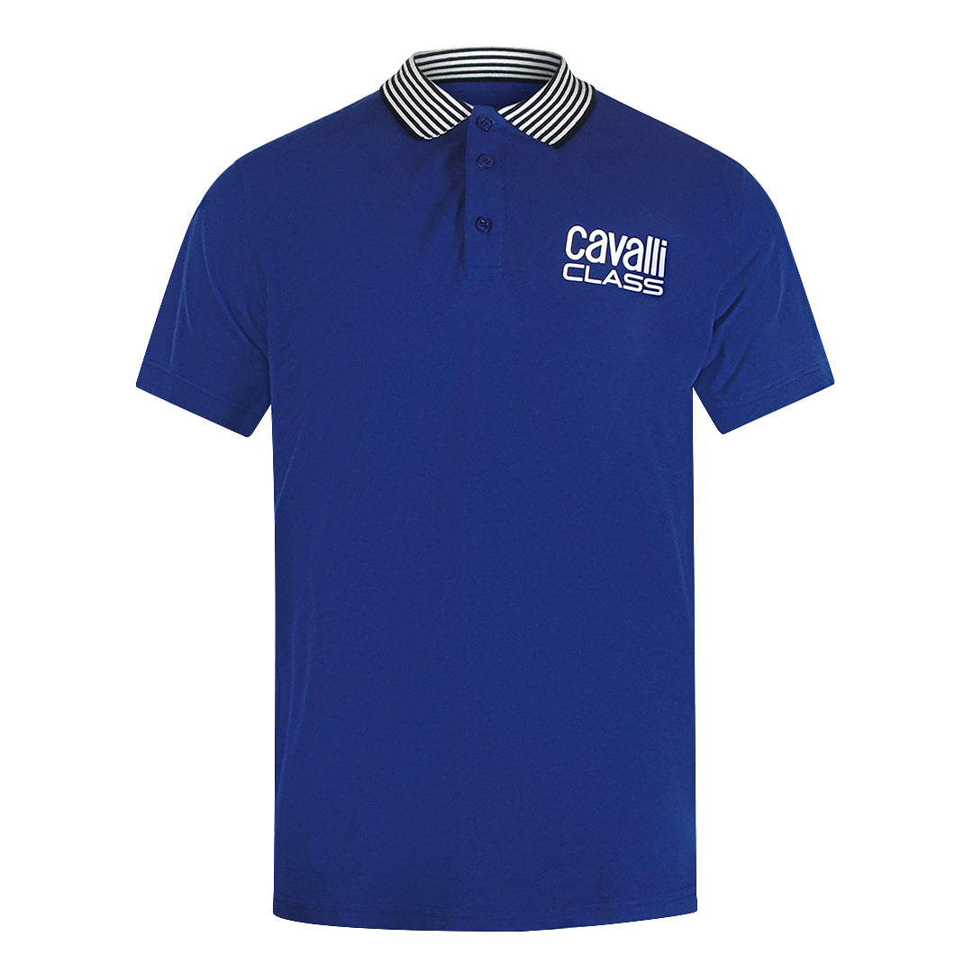 Cavalli Class Striped Collar Iris Blue Polo Shirt