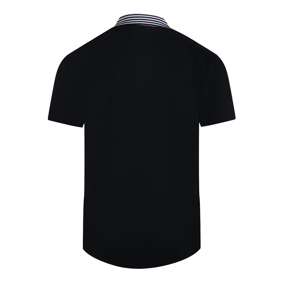 Cavalli Class Striped Collar Black Polo Shirt