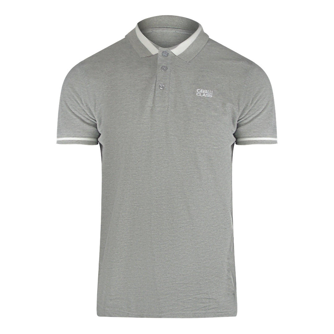 Cavalli Class Bold Stripe Collar Grey Polo Shirt