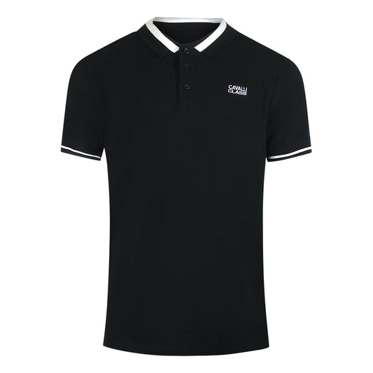 Cavalli Class Bold Stripe Collar Black Polo Shirt