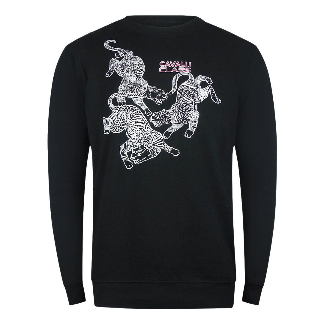 Cavalli Class Paisley Leopards Design Black Sweatshirt