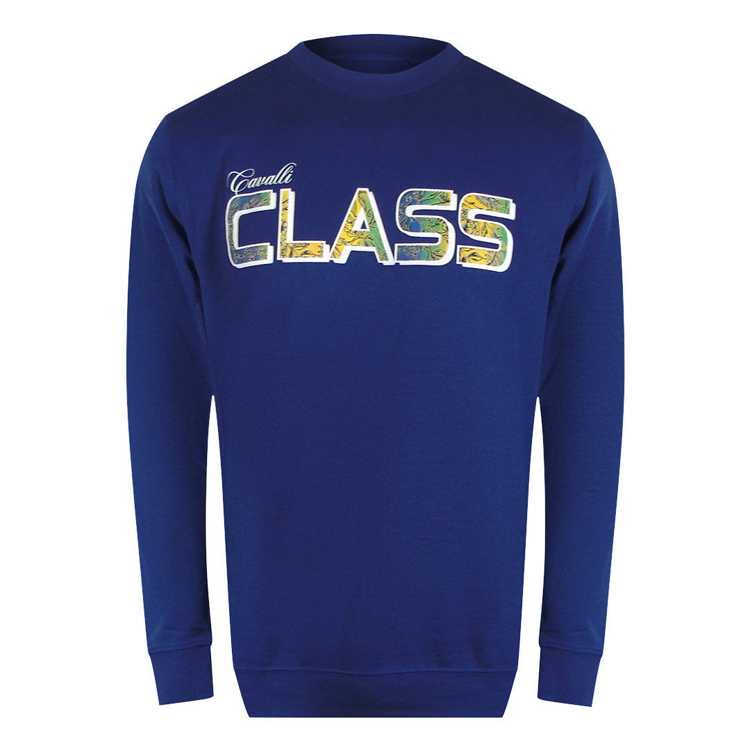 Cavalli Class Vibrant Floral Logo Iris Blue Sweatshirt