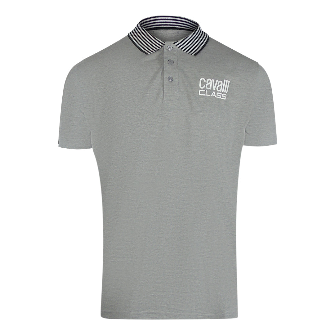 Cavalli Class Striped Collar Grey Polo Shirt