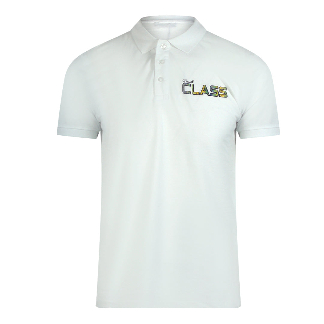 Cavalli Class Vibrant Floral Logo Off White Polo Shirt