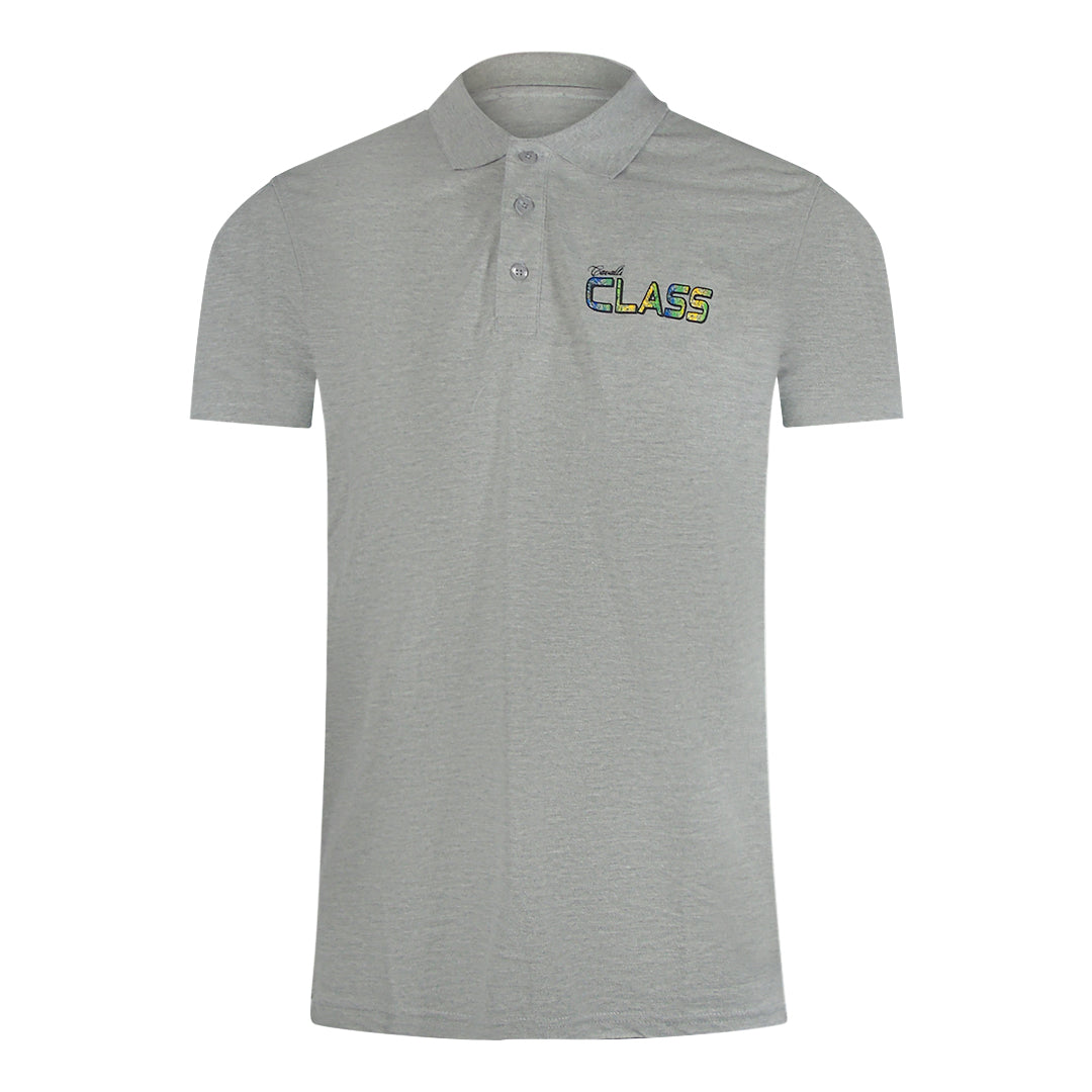 Cavalli Class Vibrant Floral Logo Grey Polo Shirt