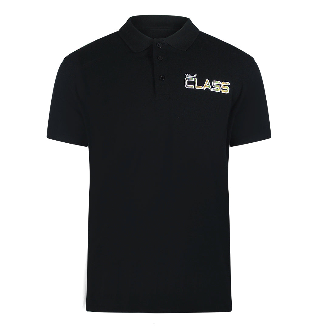 Cavalli Class Vibrant Floral Logo Black Polo Shirt