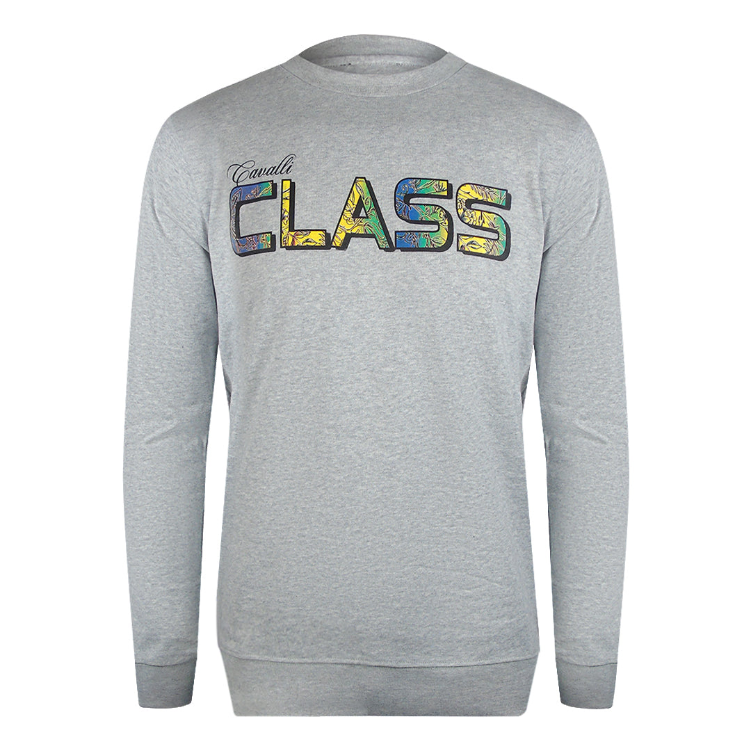 Cavalli Class Vibrant Floral Logo Grey Sweatshirt