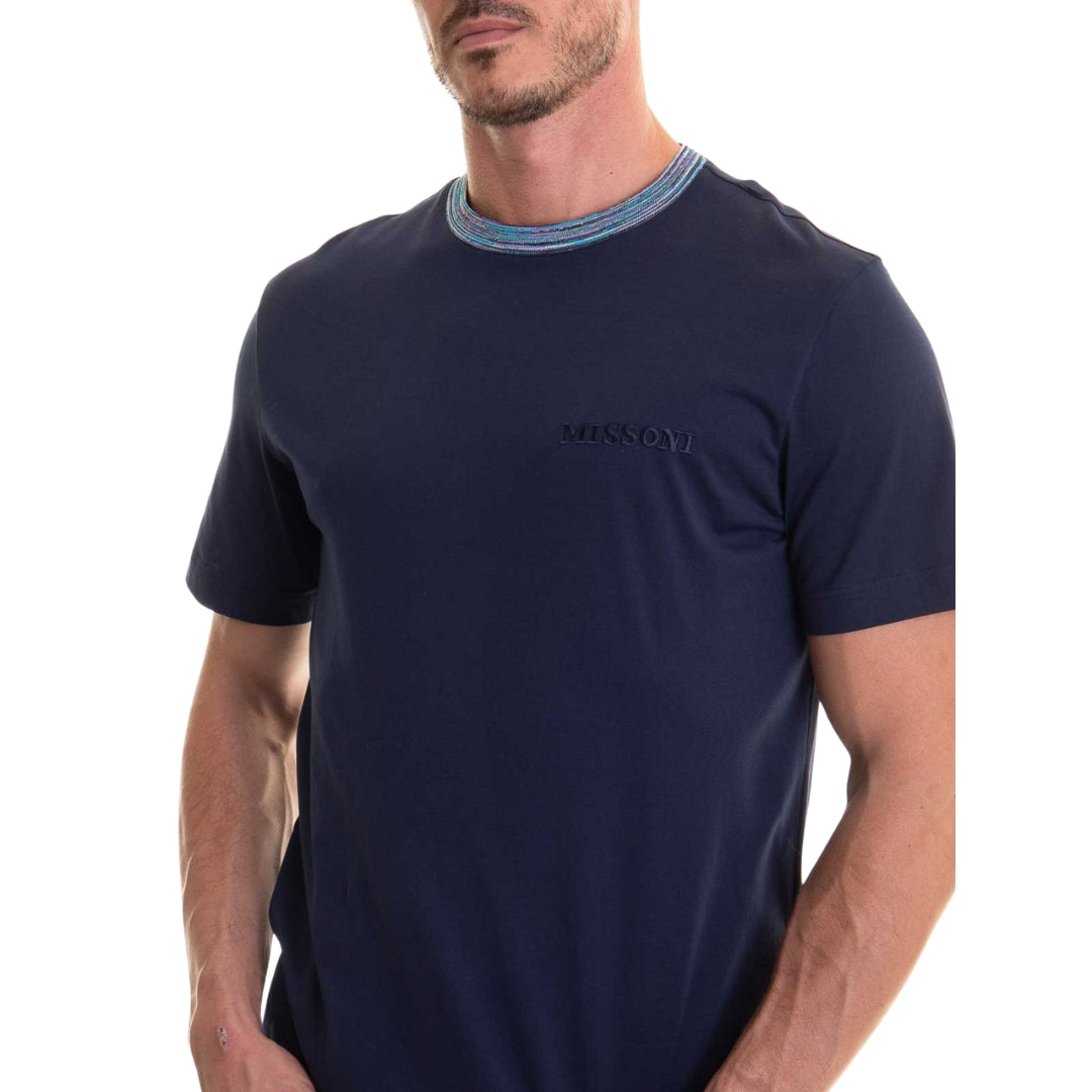 Missoni Short Sleeve T-Shirt Blue Navy Base With Blue And Purple Space Dyed M