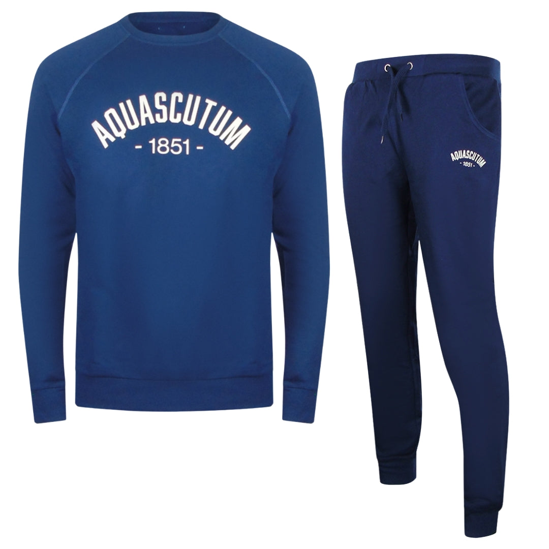 Aquascutum Old School Crewneck Navy Blue Track Pants Set