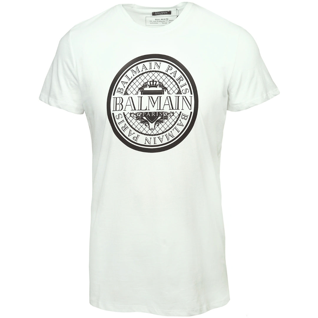 Balmain Circular Logo White T-Shirt