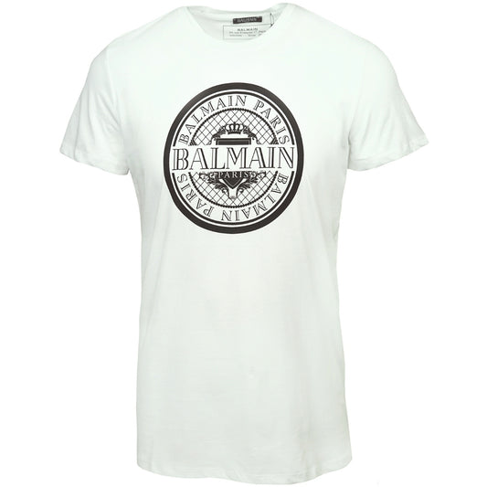 Balmain Circular Logo White T-Shirt