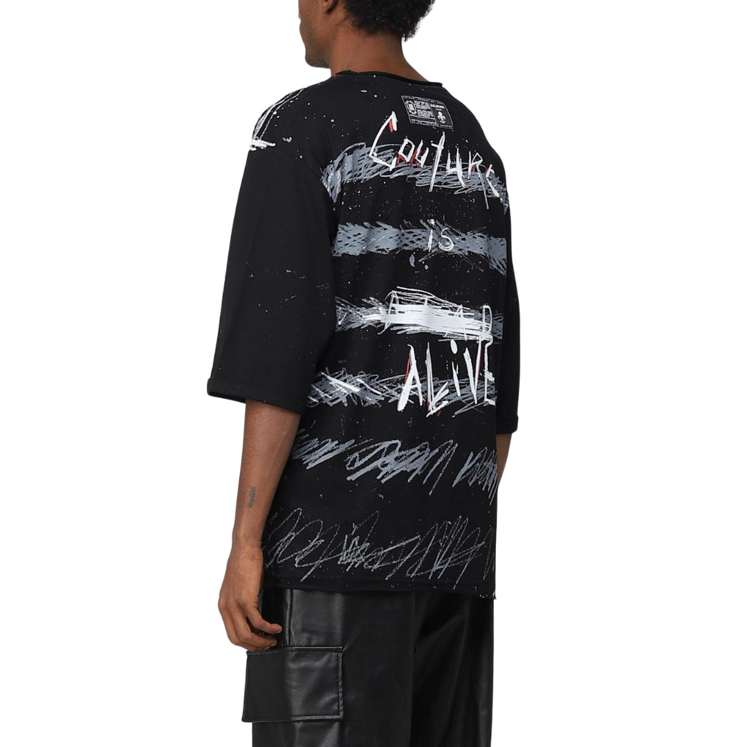 BALMAIN YU1EG035GB82 Balmain Paris Graffiti Coin Logo Black T-Shirt EBE BLACK T-SHIRT MALE S