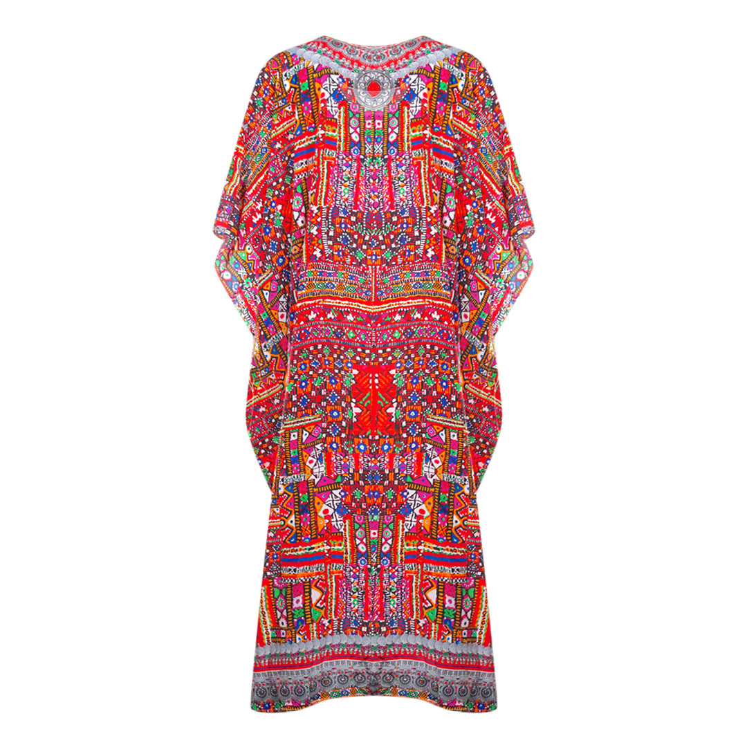 Inoa Banjara 12003 Print Red Long Kaftan Cover Up
