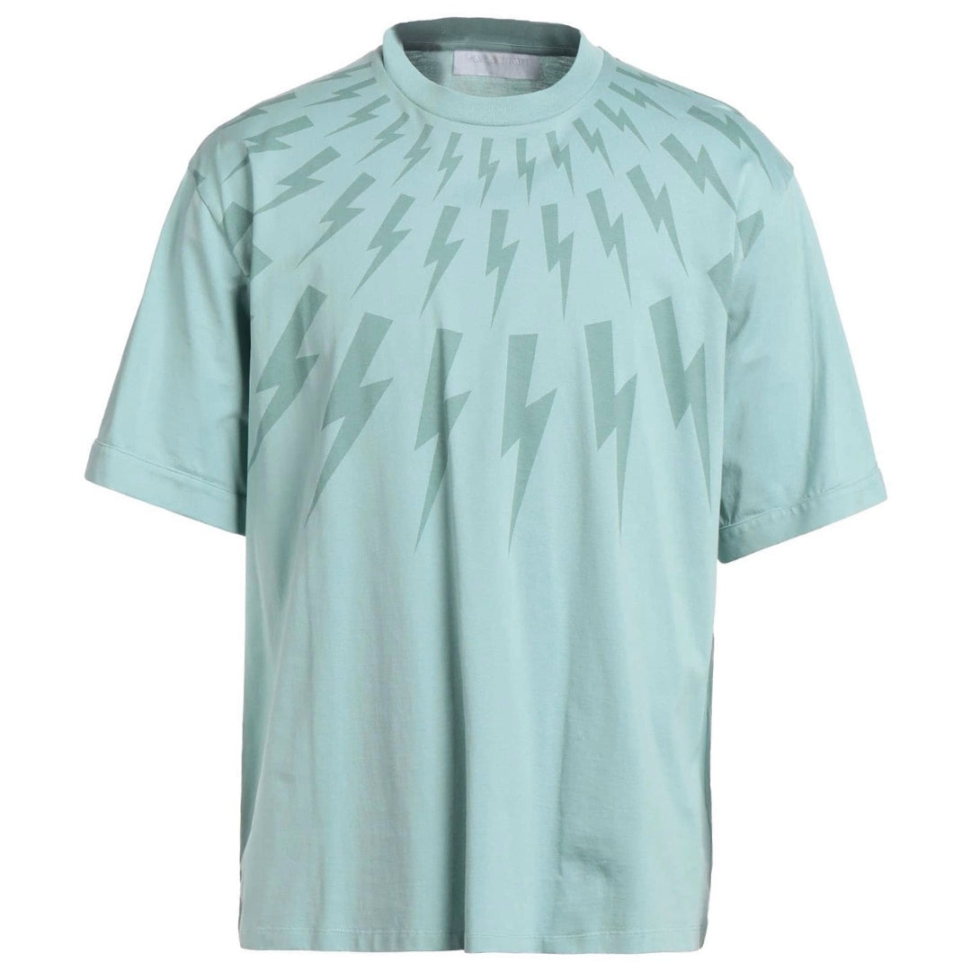 Neil Barrett Fair Isle Thunderbolt Oversize Blue T-Shirt