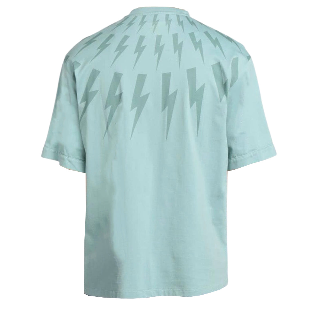 Neil Barrett Fair Isle Thunderbolt Oversize Blue T-Shirt