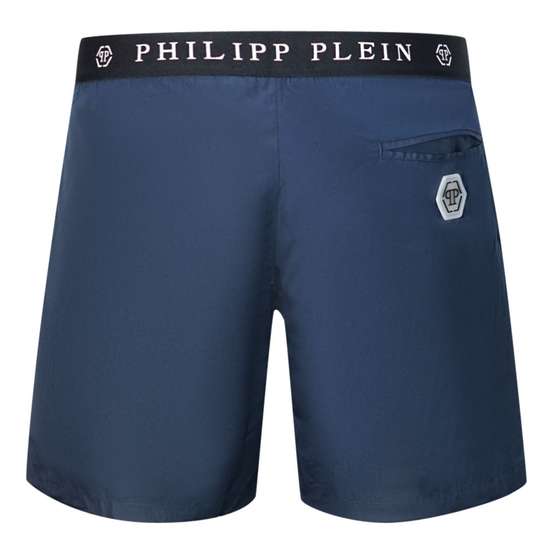 Philipp Plein Branded Waistband Navy Swim Shorts