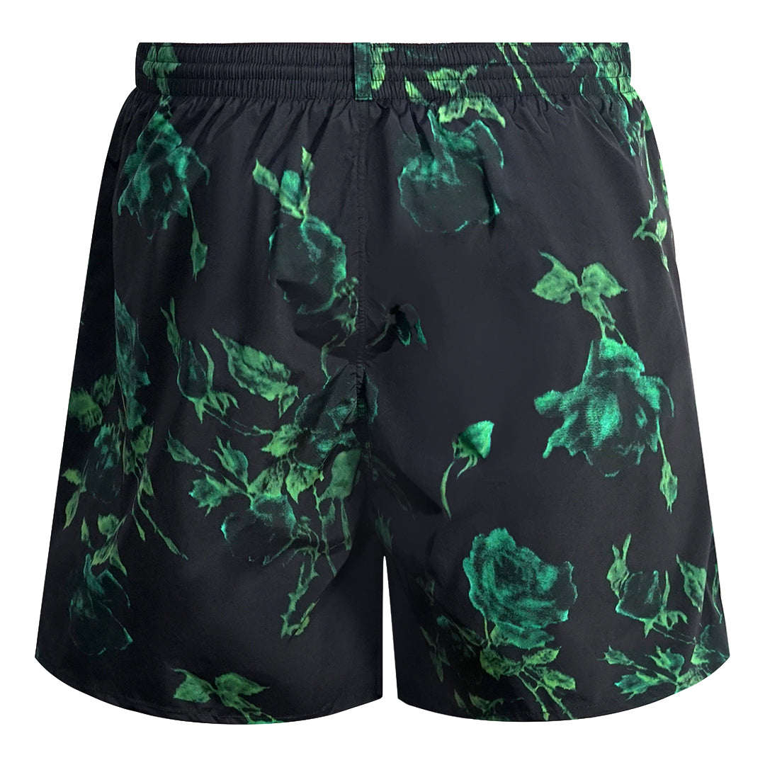 Dsquared2 Green Floral All Over Design Black Swim Shorts