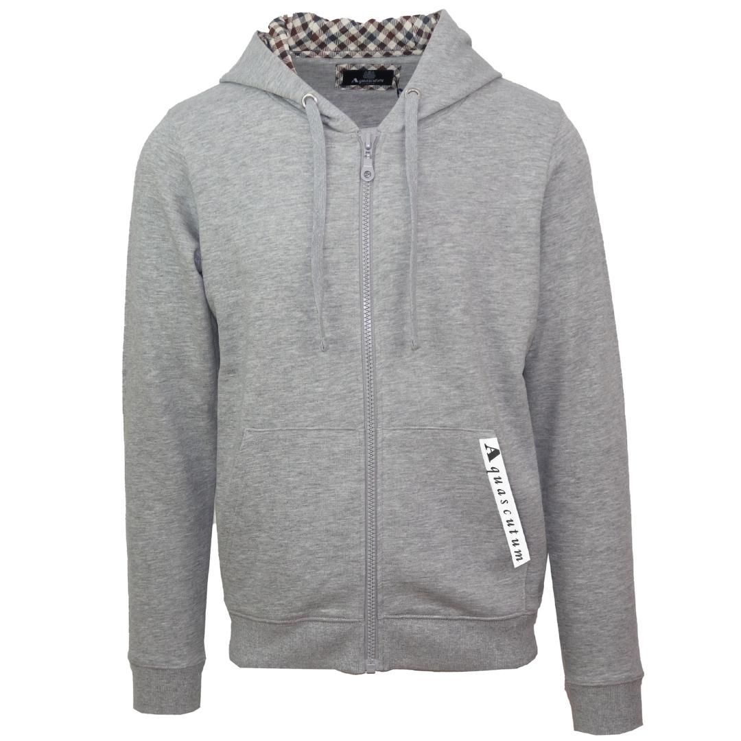Aquascutum Branded Taped Pocket Grey Zip Up Hoodie