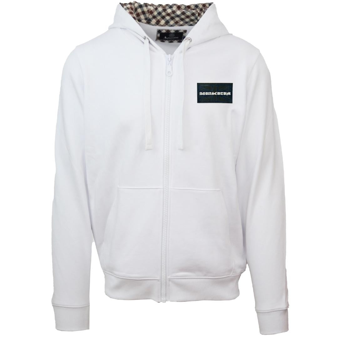 Aquascutum Box Gothic Logo White Zip Up Hoodie