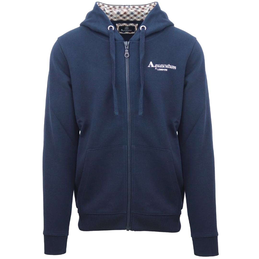 Aquascutum Classic Embossed Signature Logo Navy Blue Zip-Up Hoodie