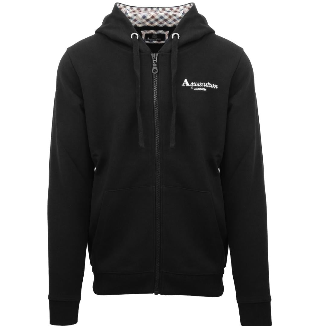 Aquascutum Classic Embossed Signature Logo Black Zip-Up Hoodie