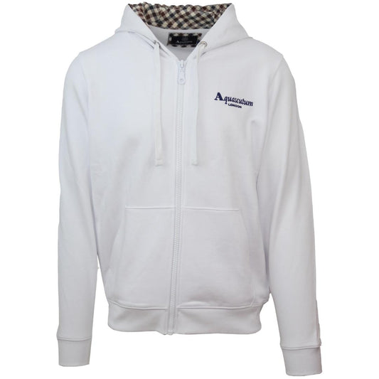 Aquascutum London Embossed Signature Logo White Zip-Up Hoodie